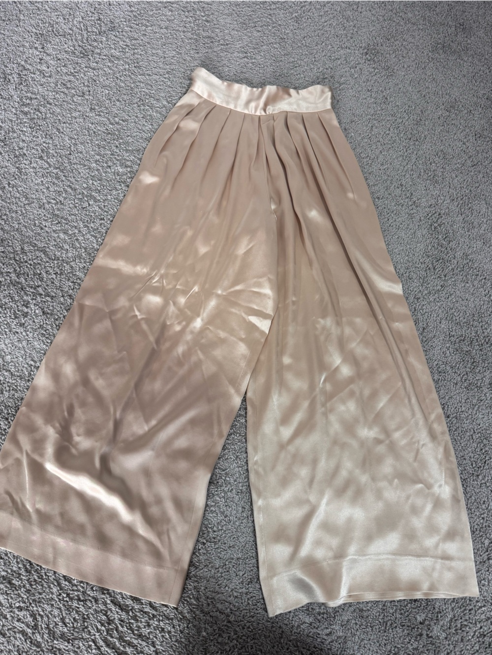 Carmen Marc Valvo Women’s Satin Wide-Leg Pants in Champagne Beige